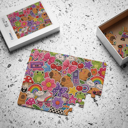 Retro Kawaii Sticker Bomb Kids' Puzzle 30-Piece | Colorful Animals, Rainbows