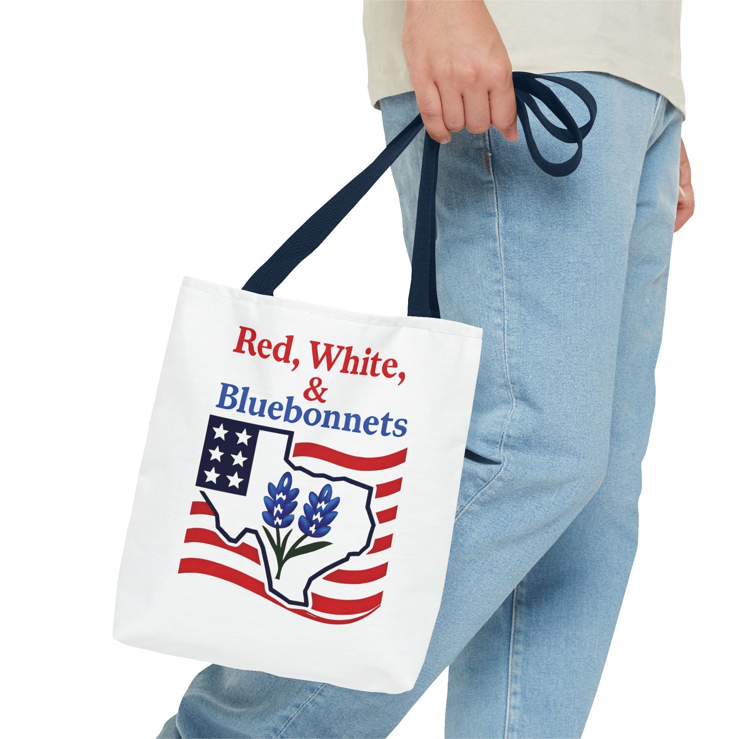 Texas Patriot Tote Bag, Red White and Bluebonnets, Independence Day Accessory, Summer Travel Bag, Gift for Texans, Stylish Grocery Tote