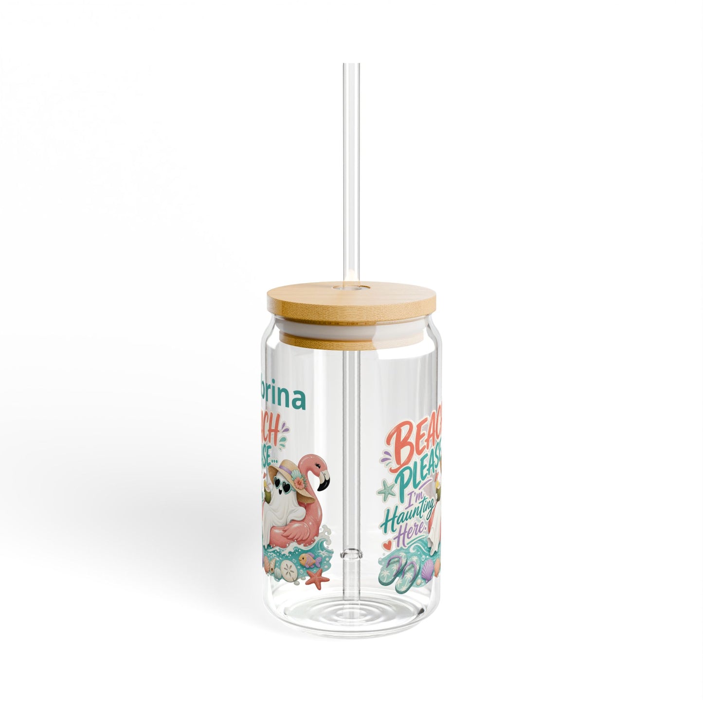 Beach Ghost with Flamingo Sipper Glass | 16oz Tropical Tumbler