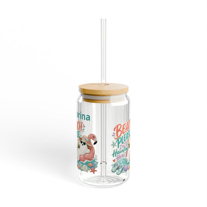 Beach Ghost with Flamingo Sipper Glass | 16oz Tropical Tumbler