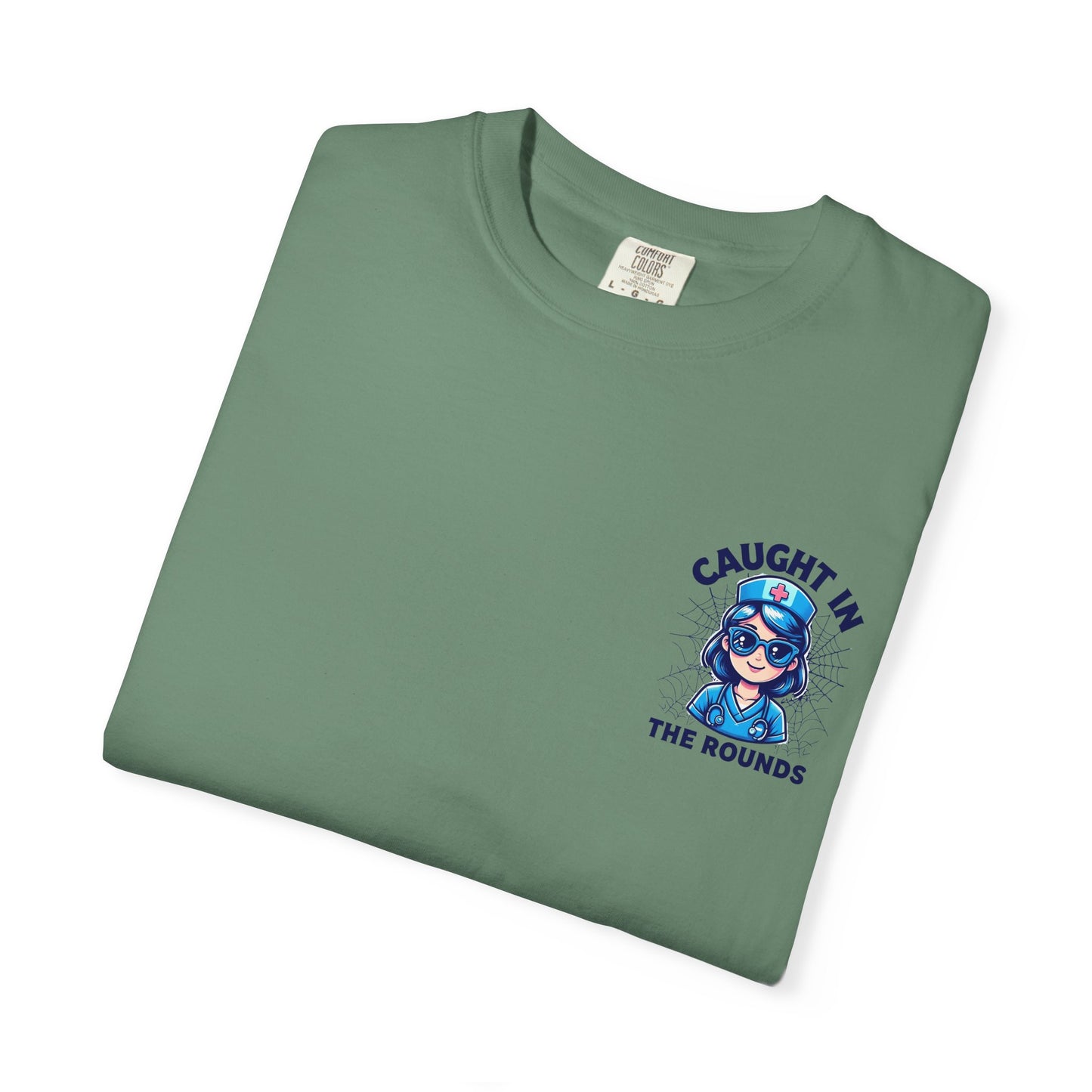 Unisex Graphic Tee - 'Caught in the Rounds', Casual Wear, Gift for Friends, Comfortable Everyday Tee, Fun Summer Shirt, Halloween Nurse