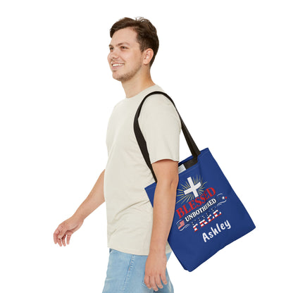 Blessed Unbothered Free Cross tote bag | patriotic faith design