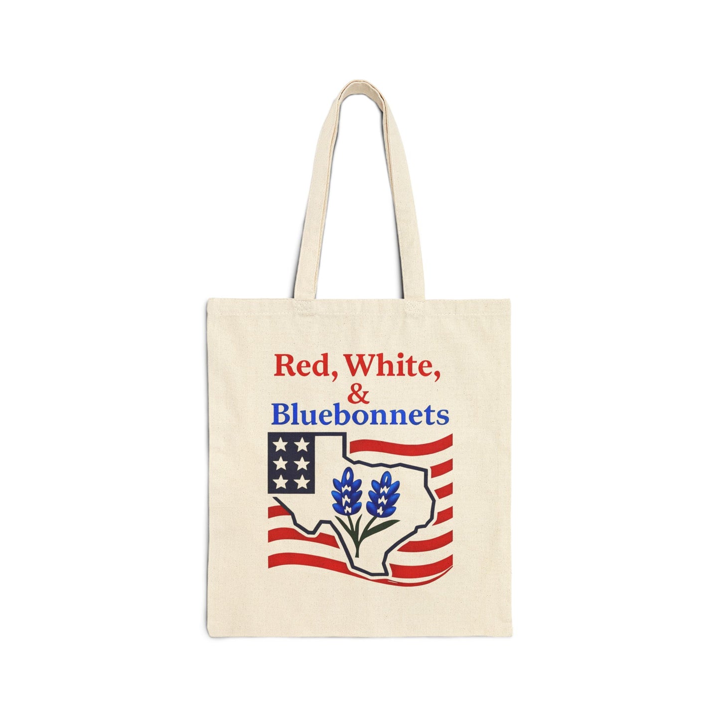 Patriotic Cotton Canvas Tote Bag - Red, White, and Bluebonnets, Eco-Friendly Shopping, Gift for Texas Lovers, Independence Day, Casual [...]