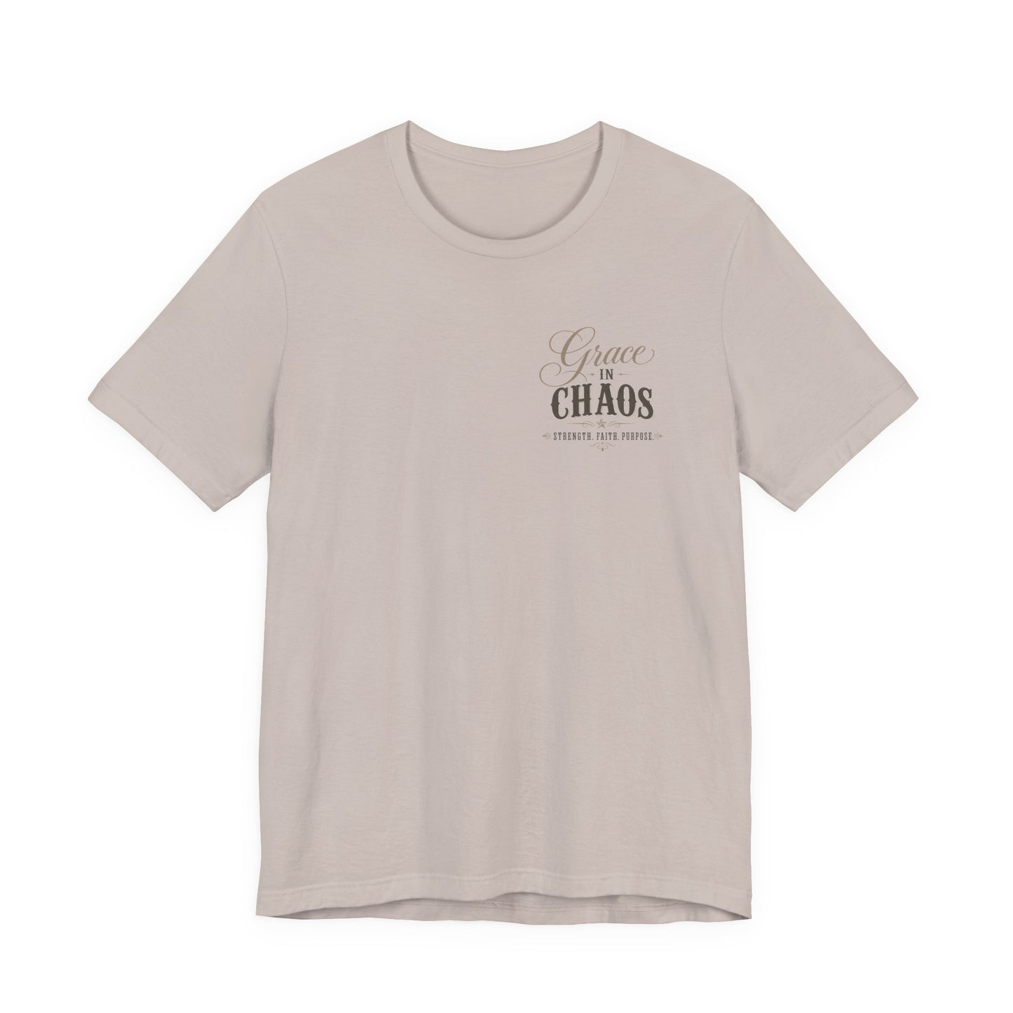 Grace in Chaos Tee | Inspirational scripture typography shirt