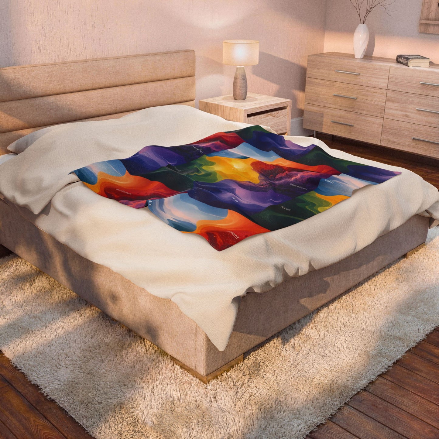 Emotion Color Map Neurodivergent Blanket Velveteen Plush Blanket | Abstract Rainbow Landscape