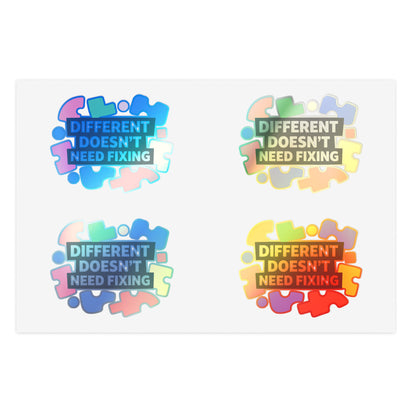 Different Doesn't Need Fixing Sticker Sheets | Autism Puzzle Piece Design