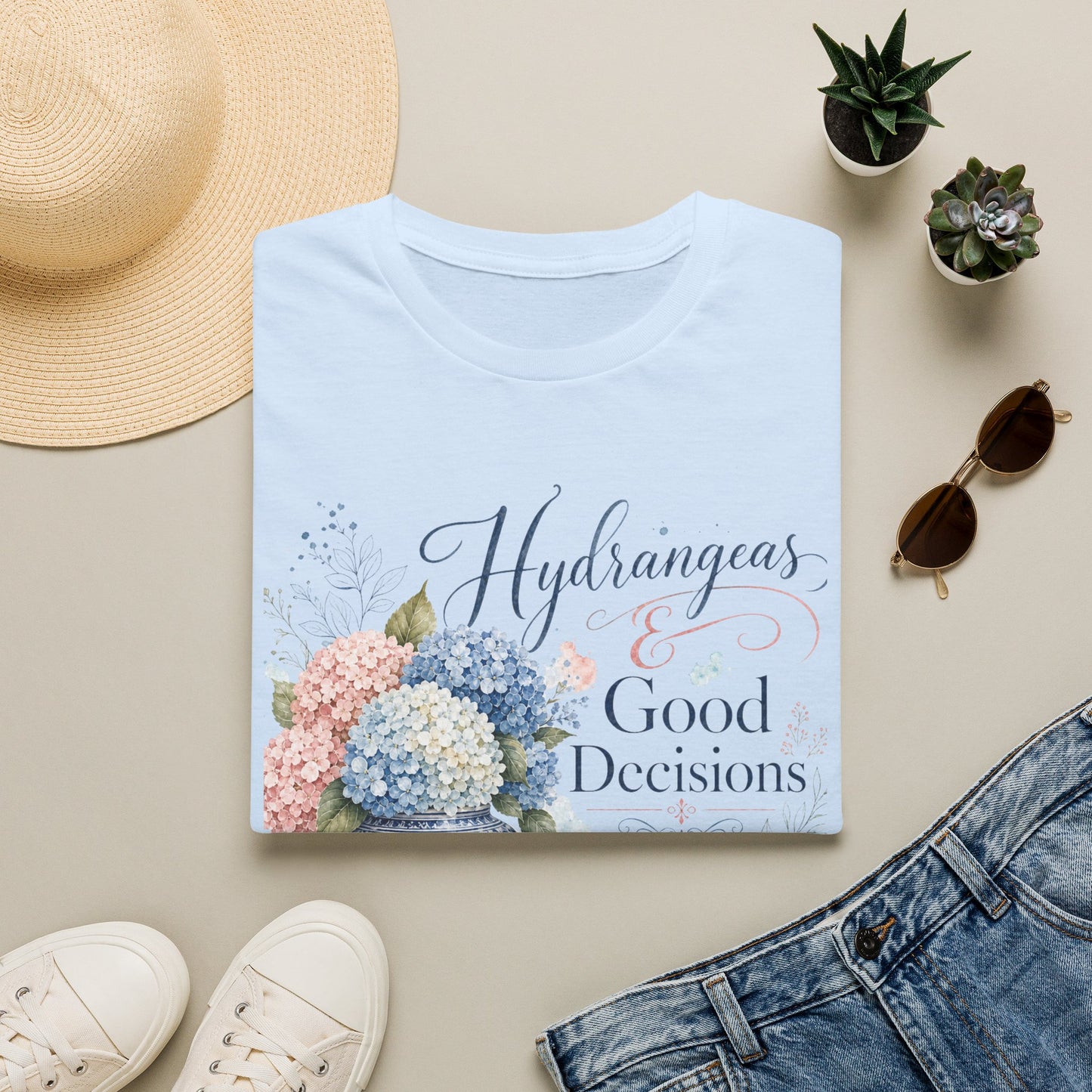Hydrangeas & Good Decisions T-Shirt | Floral Hydrangea Design