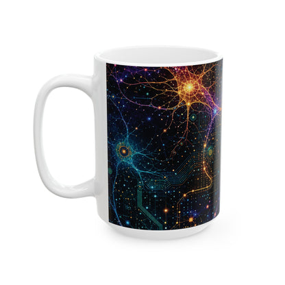 Abstract Neon Circuitry Galactic Pattern Mug | Space Tech Coffee Cup