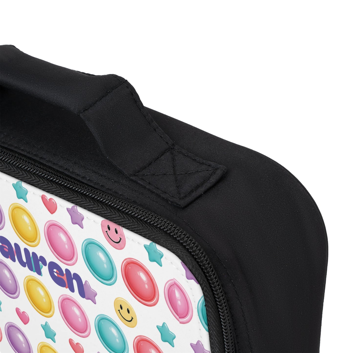 Colorful Button Pop Pattern Lunch Bag | Personalized Name Option