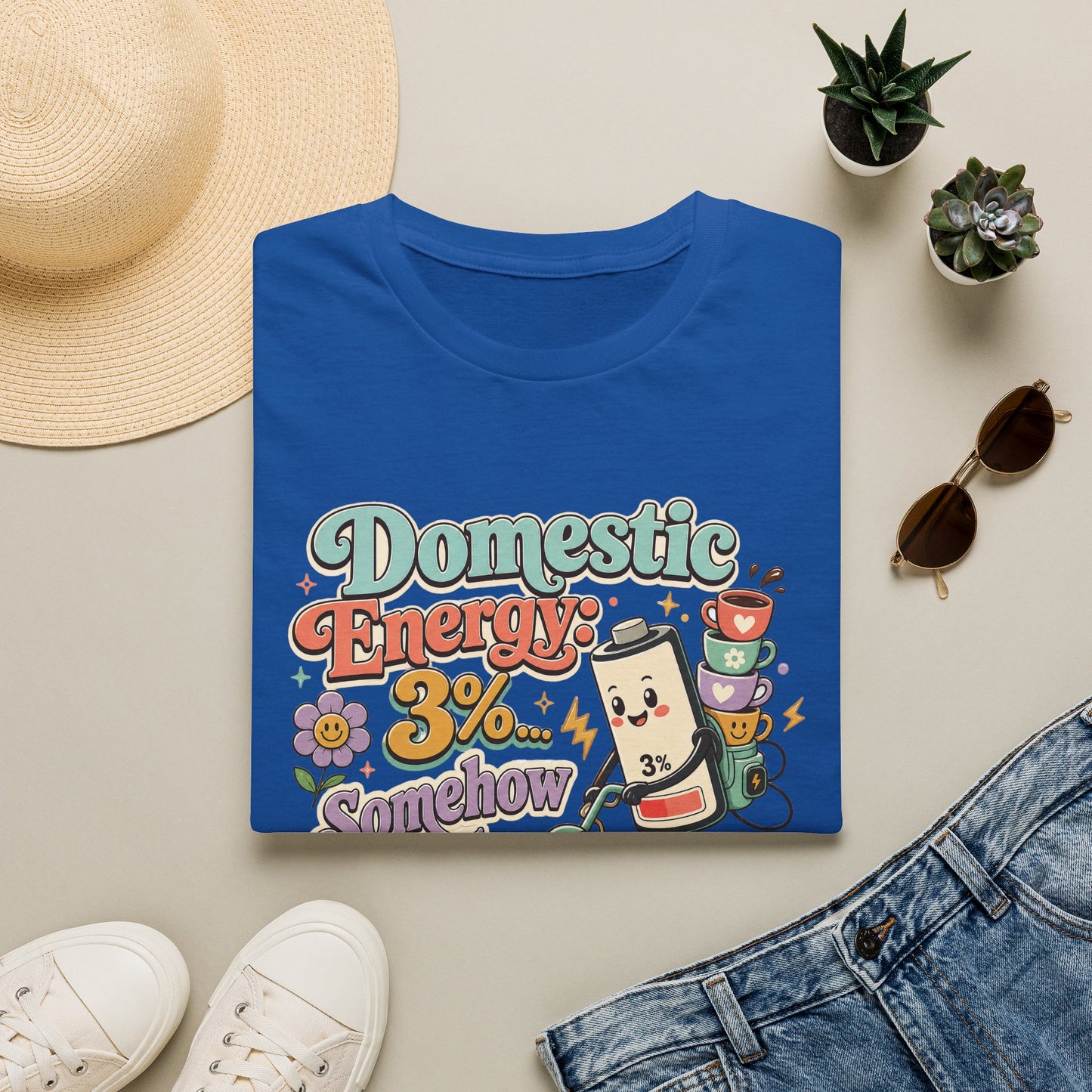 Domestic Energy 3% Somehow Still Cleaning T-Shirt | Cute Cleaning Coffee Can Cartoon