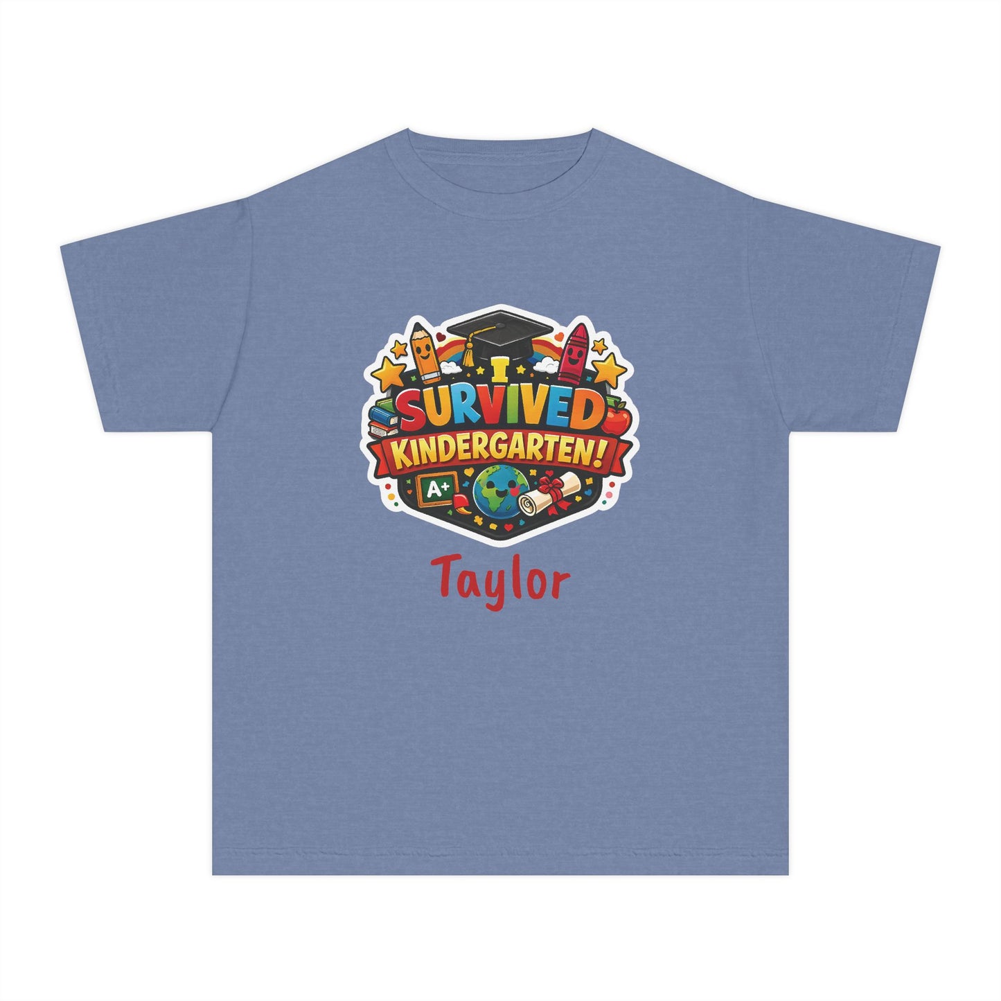 I Survived Kindergarten T-shirt | Kids Graduation Tee, Personalized Name Option