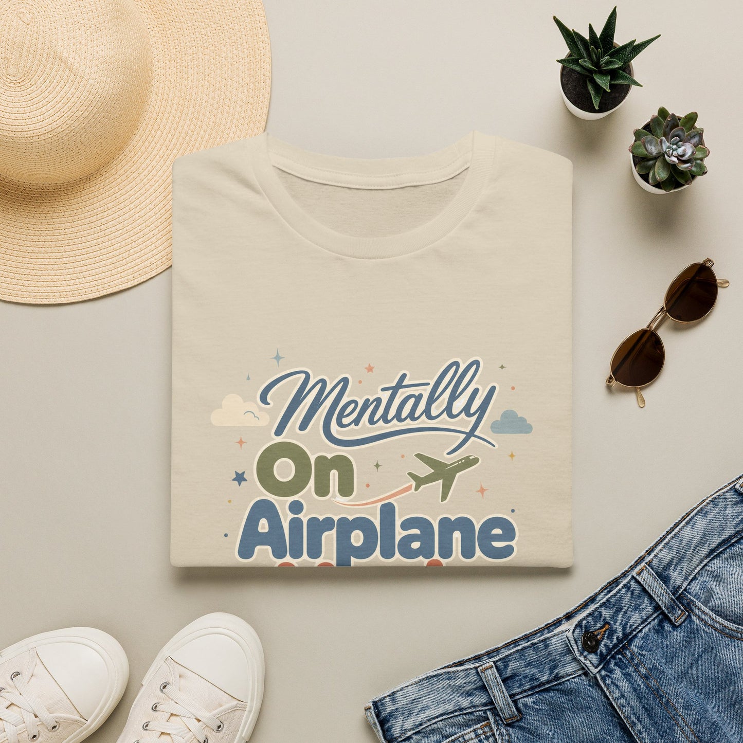 Mentally On Airplane Mode T-Shirt | Travel Plane Graphic