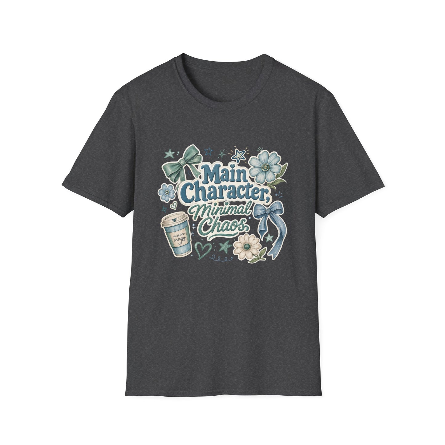 Main Character Minimal Chaos T-Shirt | Floral Bows Stars Design
