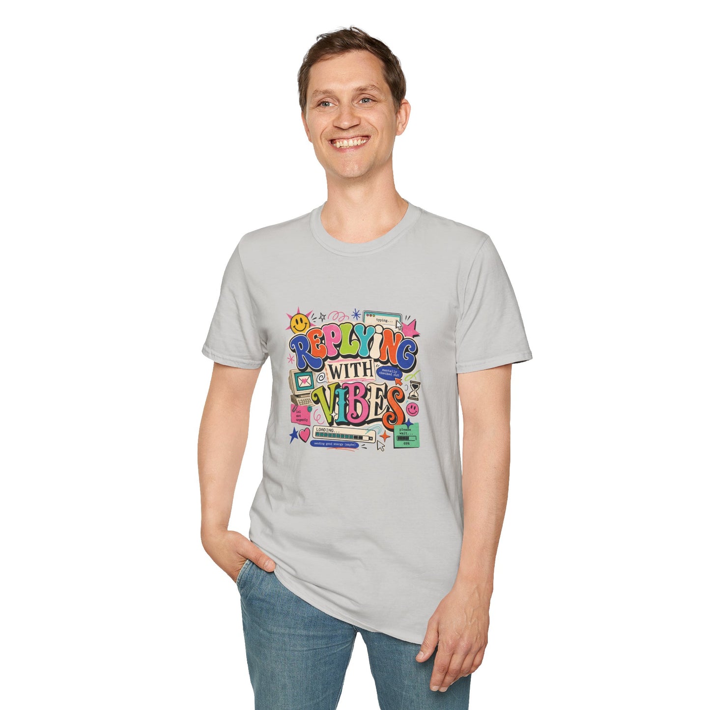 Replying With Vibes T-Shirt | Retro Colorful Typography, 90s Aesthetic