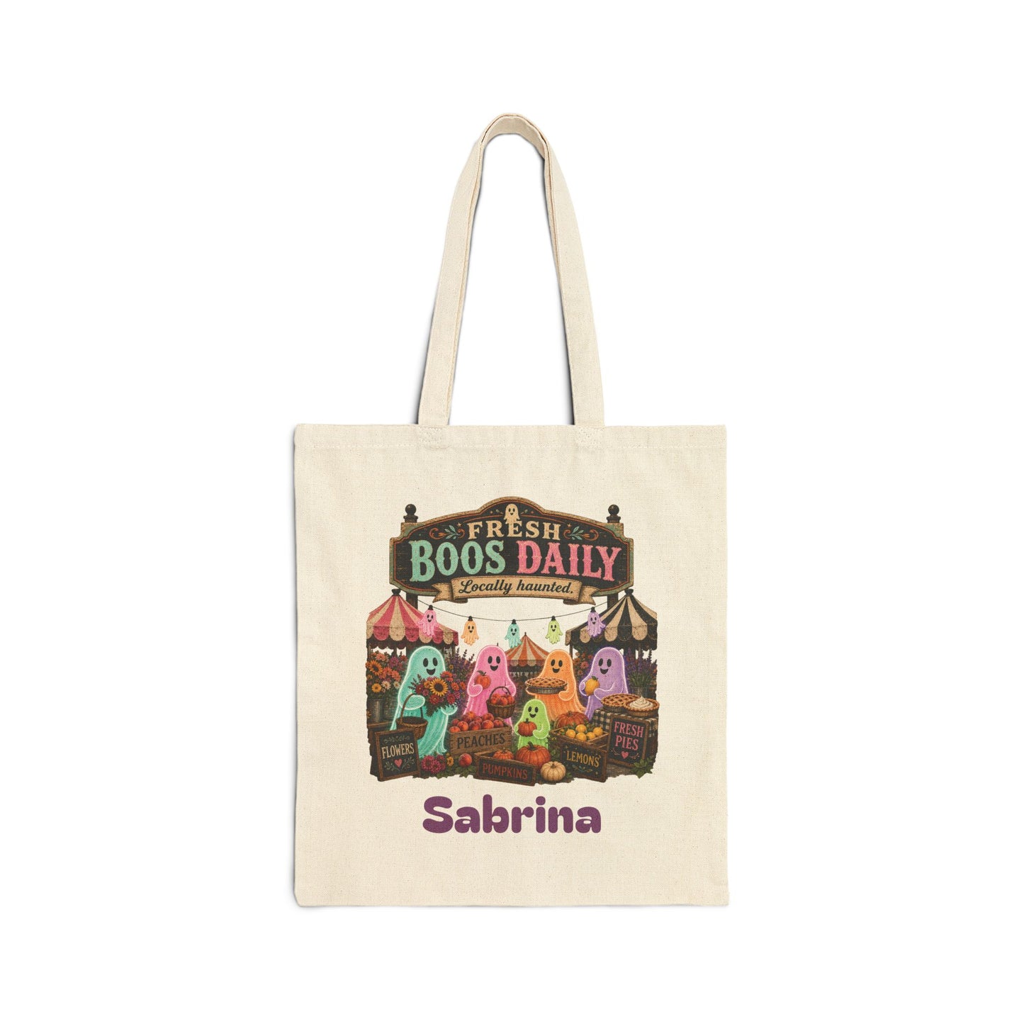 Fresh Boos Daily ghost market Tote Bag | Halloween trick-or-treat canvas tote