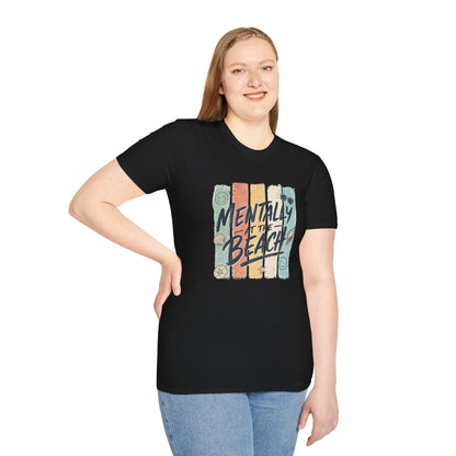 Mentally at the Beach T-Shirt | Retro Stripes, Sunglasses & Seashells