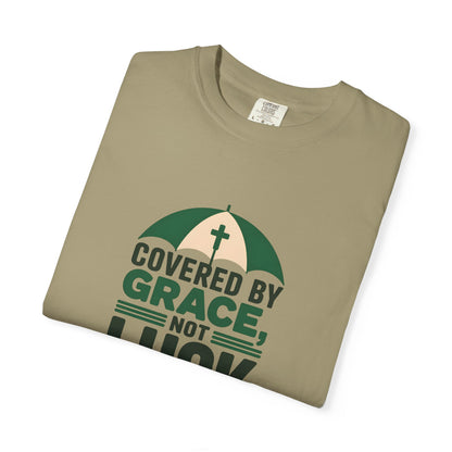 Covered by Grace Not Luck T-Shirt | Christian faith tee, cross graphic