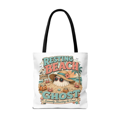 Resting Beach Ghost Tote Bag | Halloween Beach Ghost Illustration