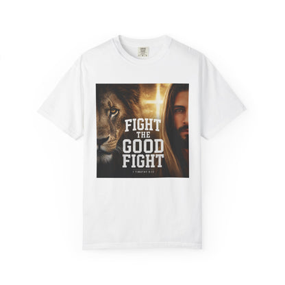 Fight the Good Fight T-shirt | Jesus and Lion Faith Graphic
