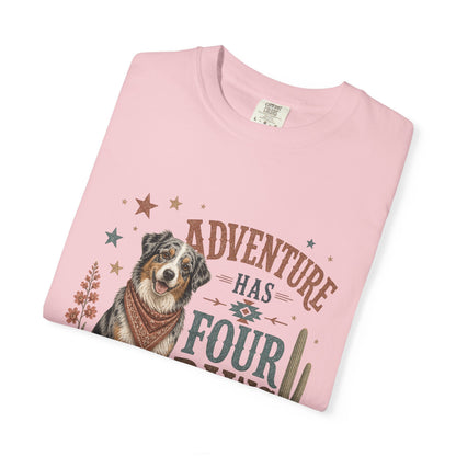Adventure Has Four Paws T-Shirt | Australian Shepherd Design