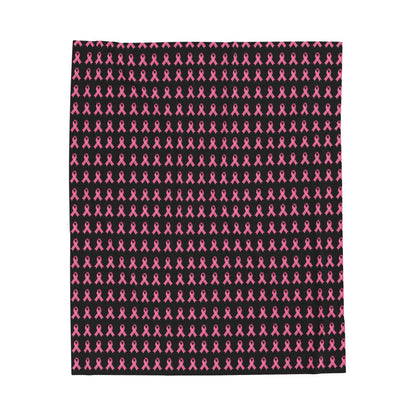 Soft Pink Ribbon Velveteen Blanket | Cozy Plush Throw for Breast Cancer Awareness, Comfort, Gift for Her, Home Decor, Cozy Snuggle, Black