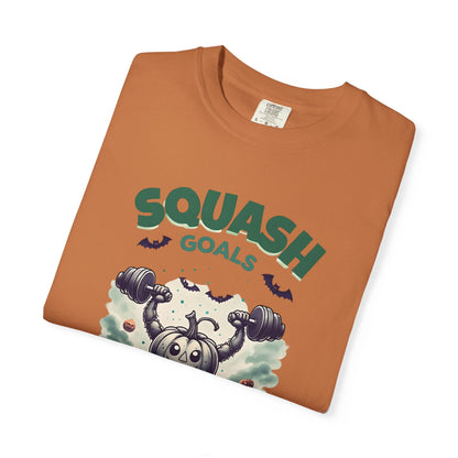 Halloween Fitness T-Shirt, Squash Goals Tee, Pumpkin Workout Shirt, Spooky Gym Wear, Fall Exercise Top, Unisex Apparel