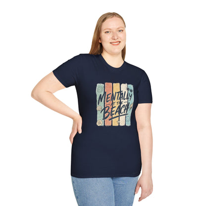 Mentally at the Beach T-Shirt | Retro Stripes, Sunglasses & Seashells