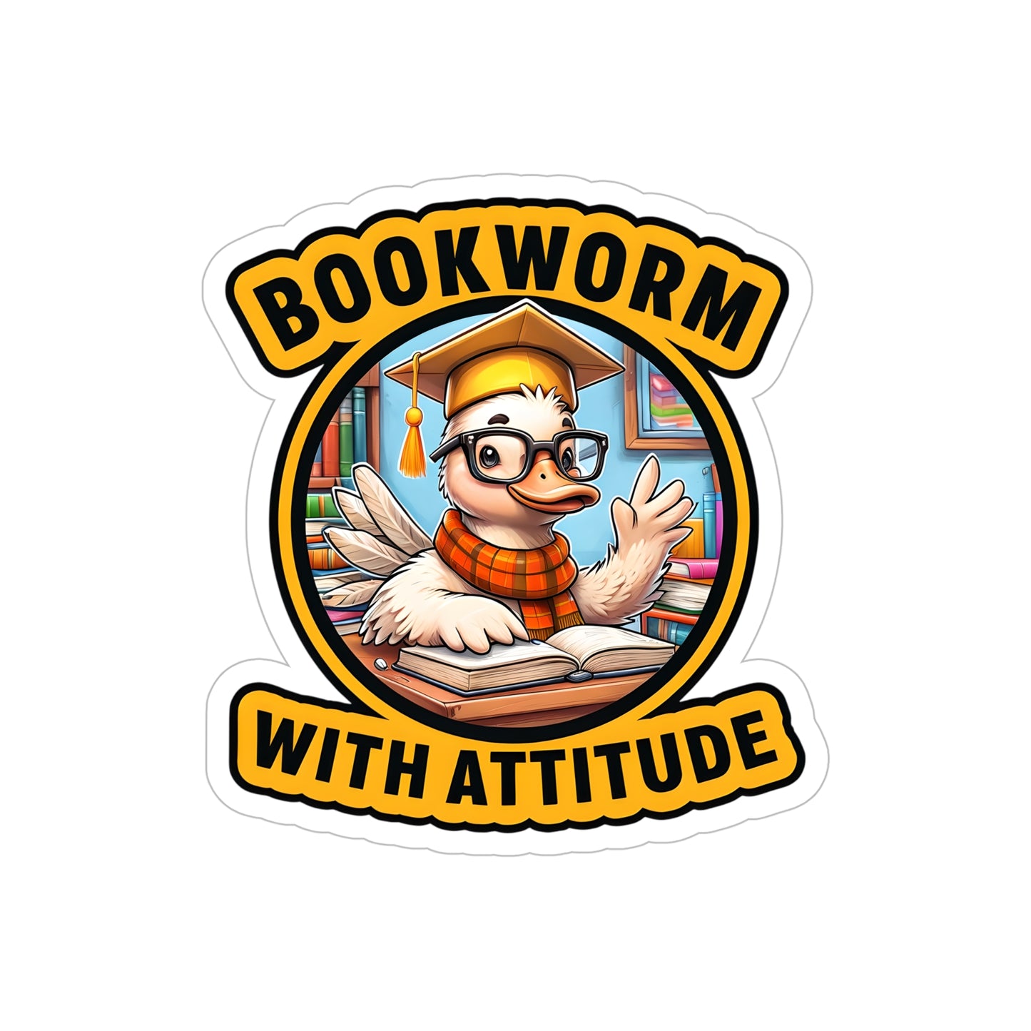Bookworm Attitude Die-Cut Outdoor Sticker, Fun Decor for Laptops, Water Bottles, Cars, Gifts for Students, Book Lovers