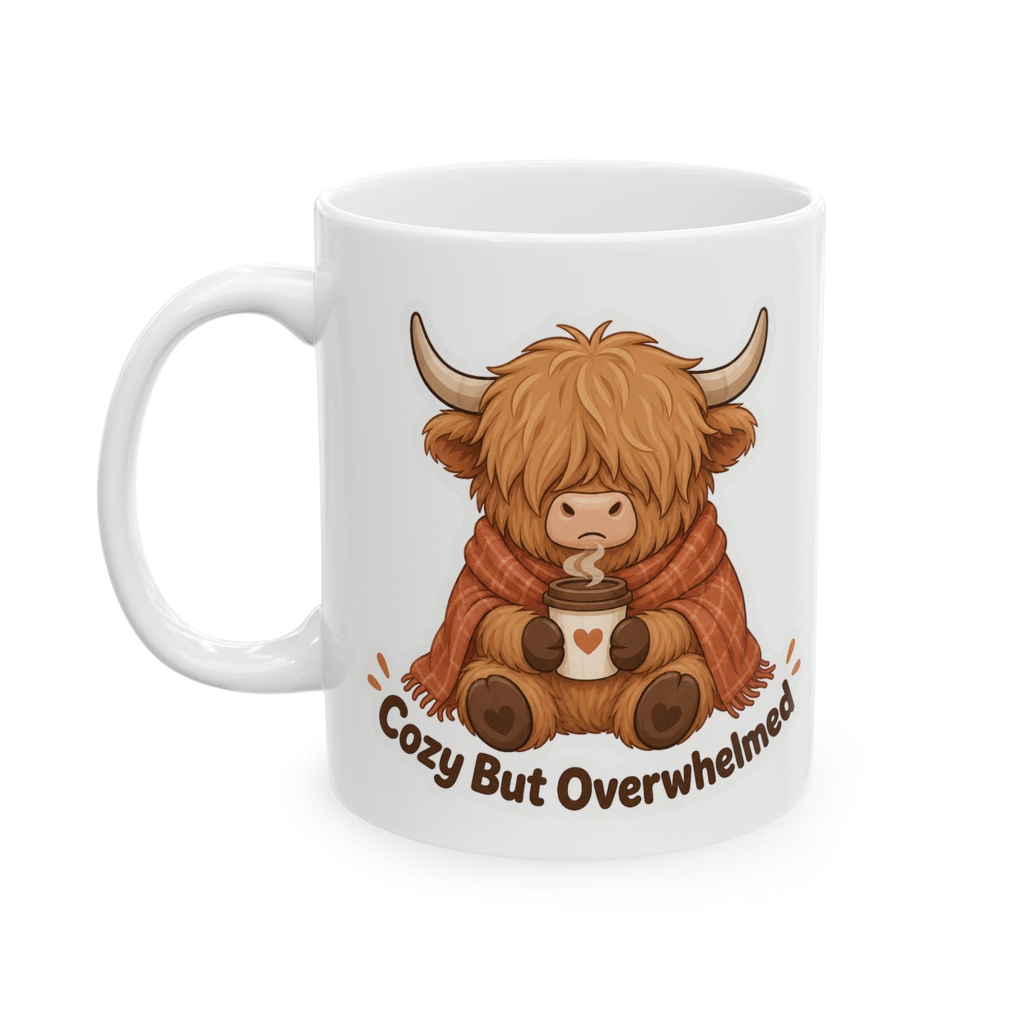 Cozy But Overwhelmed Highland Cow Mug | Ceramic Coffee Tea Cup