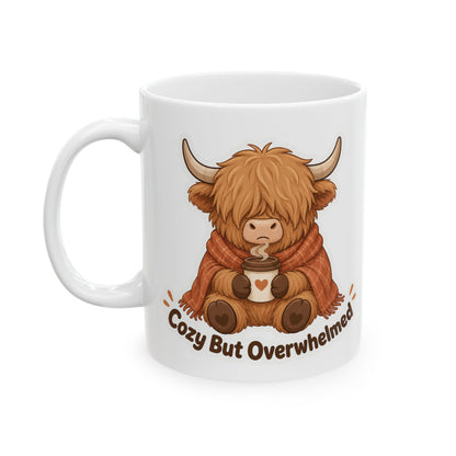 Cozy But Overwhelmed Highland Cow Mug | Ceramic Coffee Tea Cup