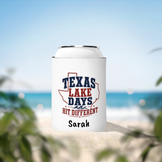 Texas Lake Days Hit Different Can Cooler Sleeve | Personalized Name Option