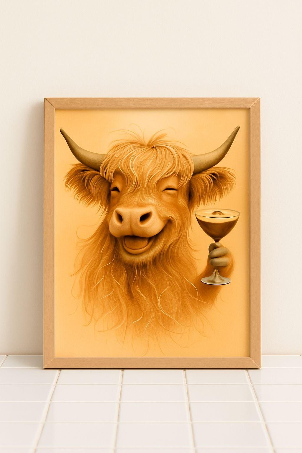Highland Cow Espresso Martini Cocktail Art Print (Digital Download)