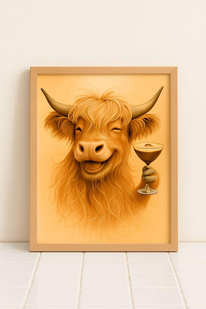 Highland Cow Espresso Martini Cocktail Art Print (Digital Download)