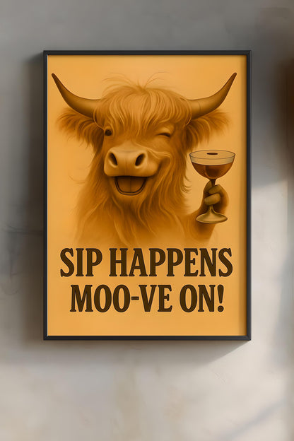 Highland Cow Espresso Martini Art Print: Trendy Bar Decor (Digital Download)