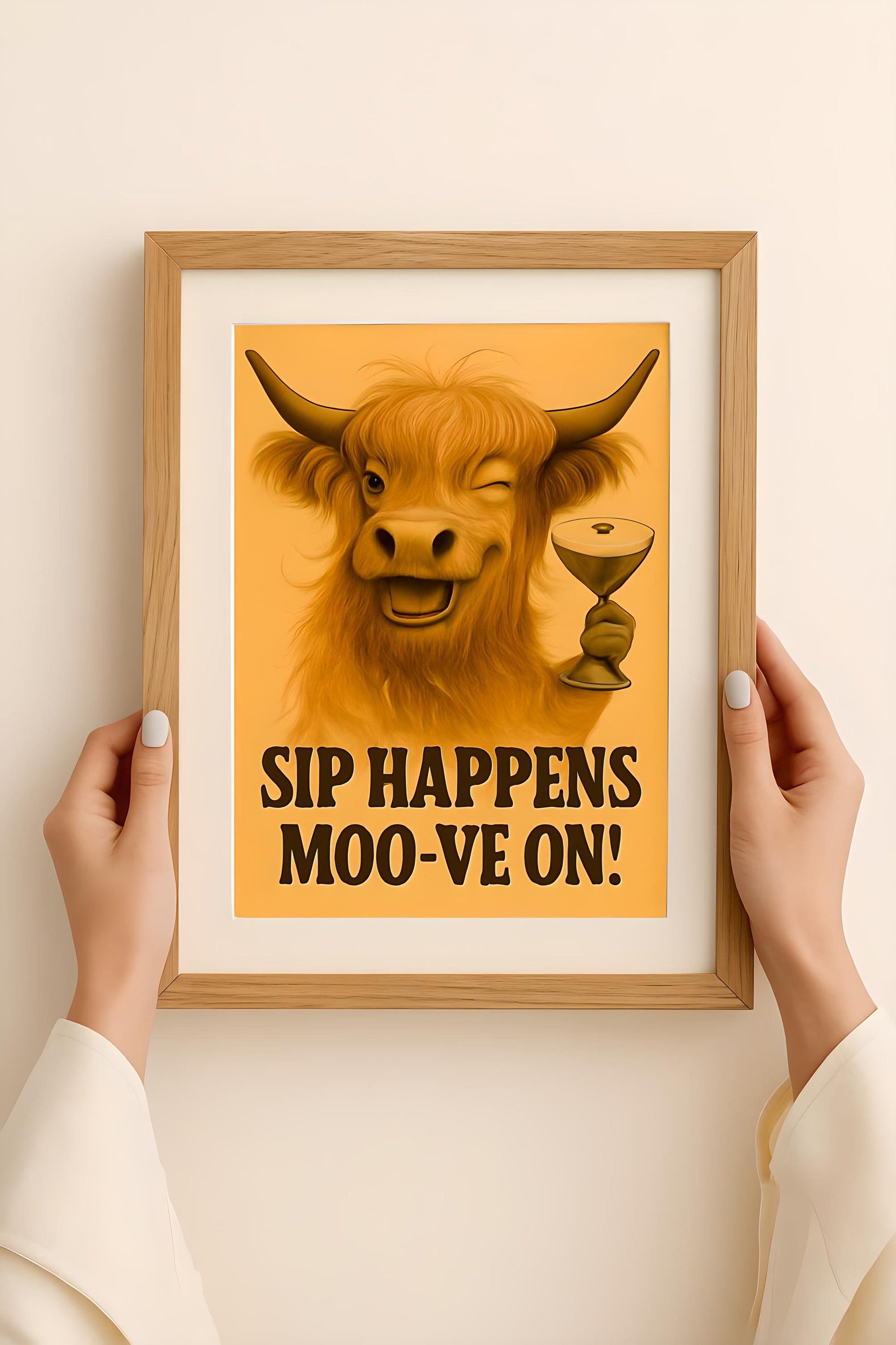 Highland Cow Espresso Martini Art Print: Trendy Bar Decor (Digital Download)