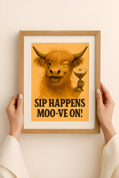 Highland Cow Espresso Martini Art Print: Trendy Bar Decor (Digital Download)