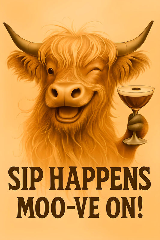 Highland Cow Espresso Martini Art Print: Trendy Bar Decor (Digital Download)