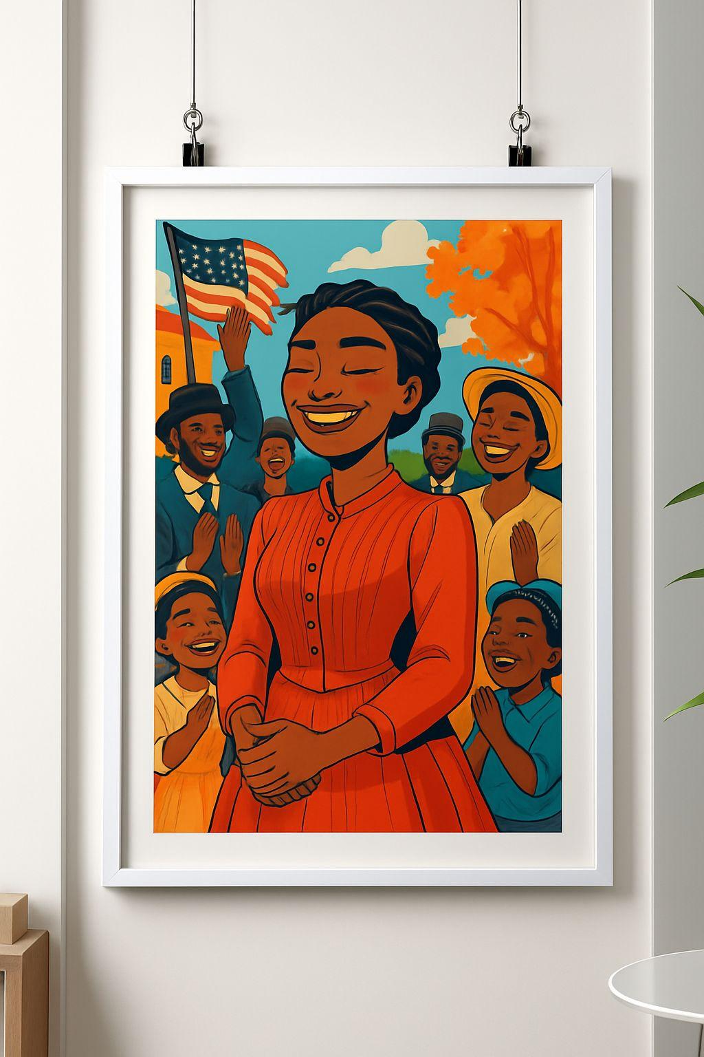 Juneteenth Cartoon Art | Kids Black History Poster | Joyful Emancipation Printable | Classroom Wall Decor