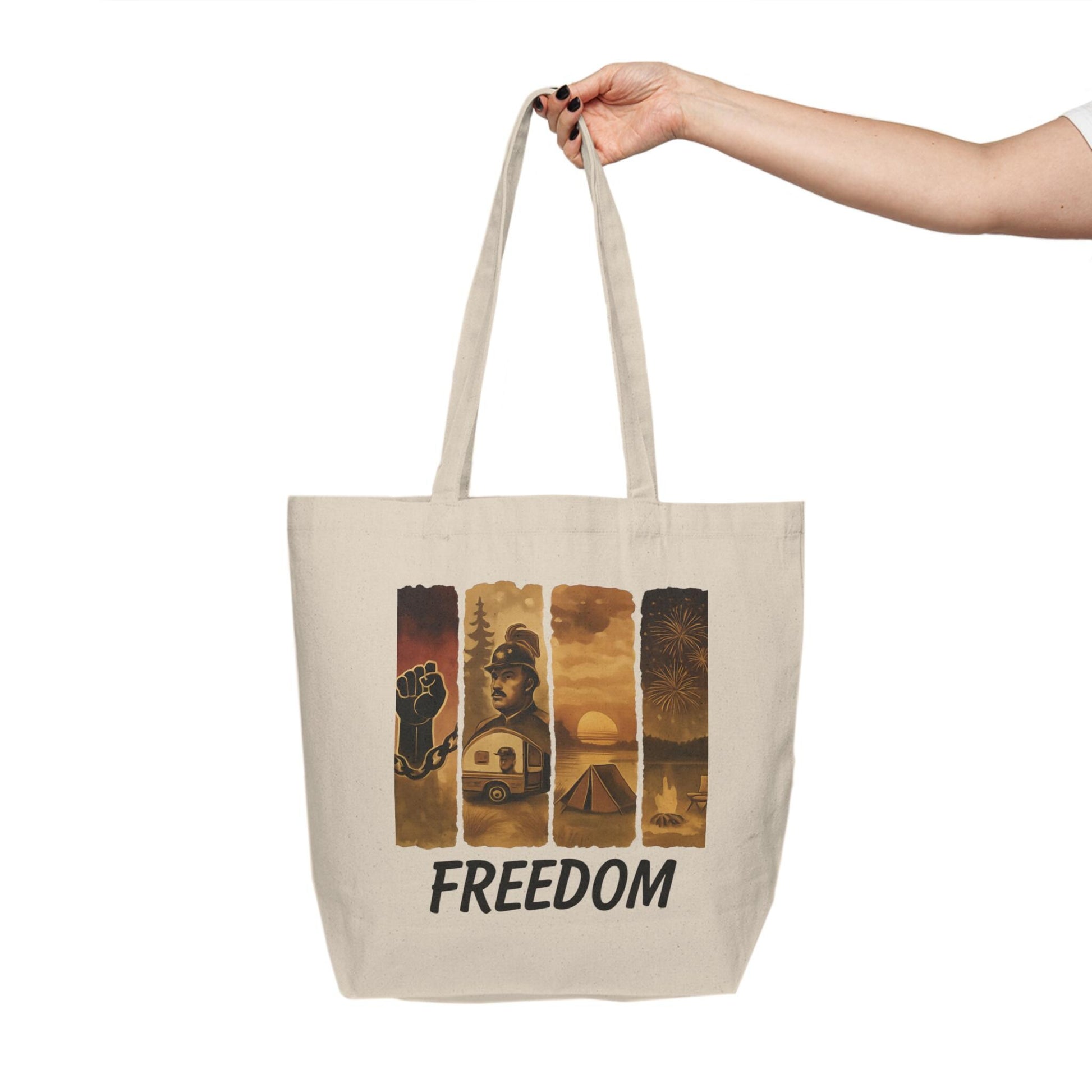 Juneteenth - FREEDOM Canvas Tote Bag - Empowerment Surreal Expression, Bold Statement Shopper, Traveler Geometric Art Fireworks
