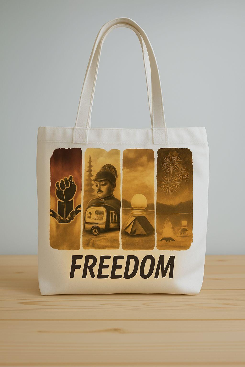 Juneteenth - FREEDOM Canvas Tote Bag - Empowerment Surreal Expression, Bold Statement Shopper, Traveler Geometric Art Fireworks
