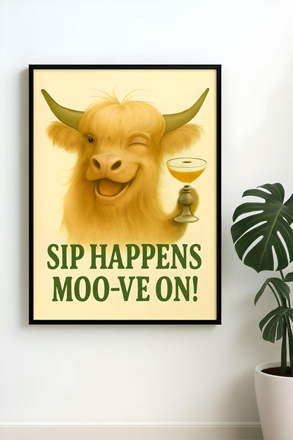 Highland Cow Espresso Martini Print: Trendy Bar Decor (Digital Download)