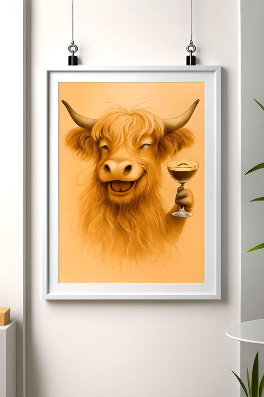 Highland Cow, Espresso Martini Digital Download, Wall Art, Art Print, Home Decor, Martini Print, Cocktail Poster, Bar Decor, Trendy