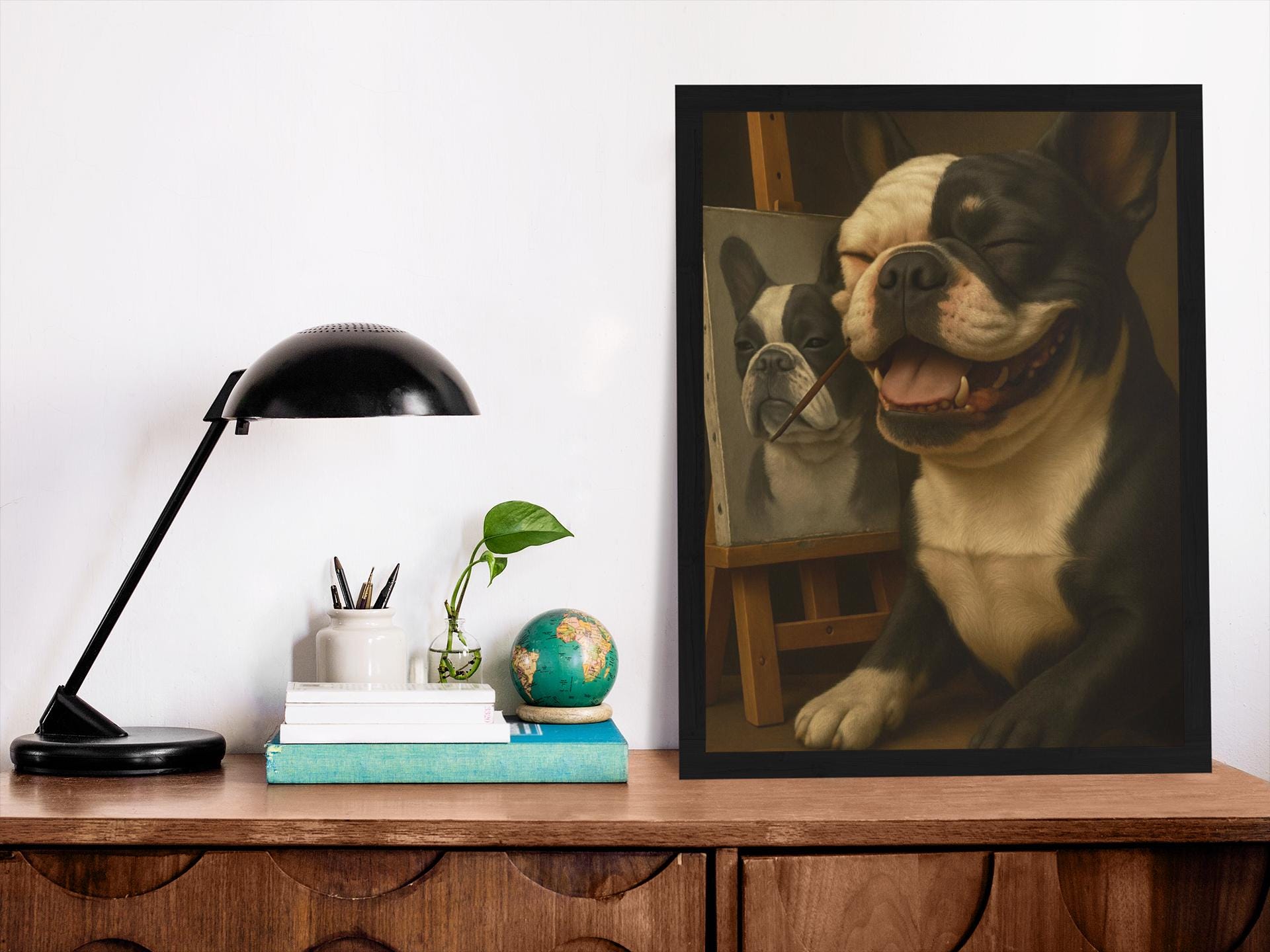 Funny Bulldog Artist PNG: Dog Painting Clipart (Digital Download