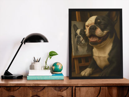 Funny Bulldog Artist PNG: Dog Painting Clipart (Digital Download