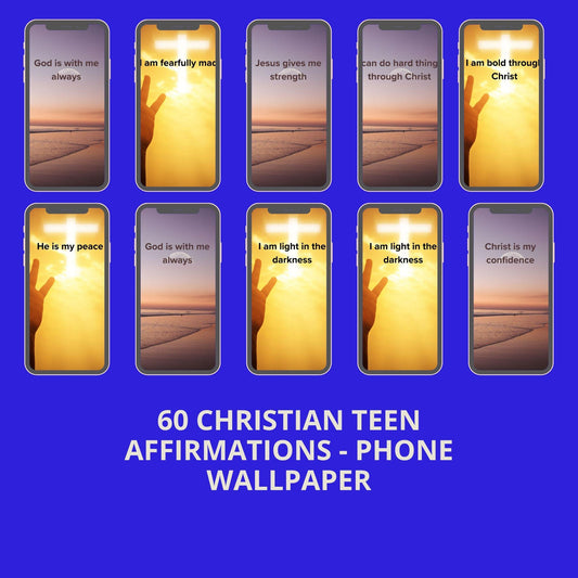 60 Christian Teen Affirmation Phone Wallpapers - ZIP PNG Bundle