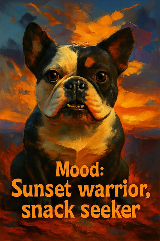 English Bulldog Sunset Art | Funny Dog Wall Print | "Snack Seeker" Digital Download