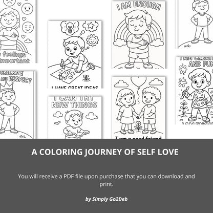 Self Love Coloring Book: Positive Affirmations for Kids (PDF Digital Download)