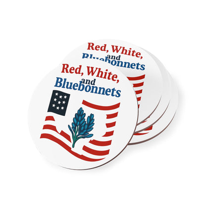 Patriotic Coasters, Independence Day Drink Coasters, Red White Bluebonnets Texas Theme Coasters, USA Flag Coaster Set, July 4th Decor