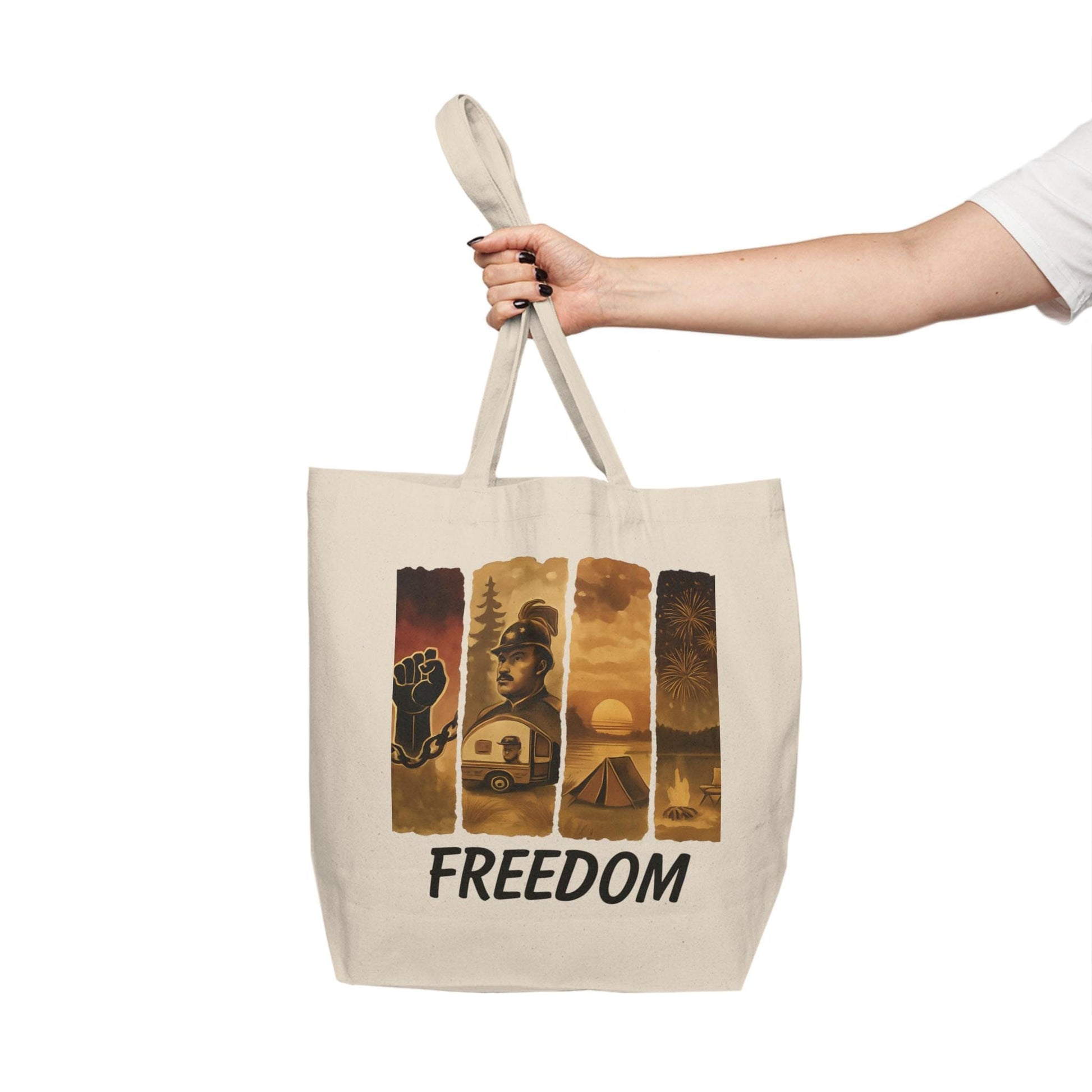 Juneteenth - FREEDOM Canvas Tote Bag - Empowerment Surreal Expression, Bold Statement Shopper, Traveler Geometric Art Fireworks
