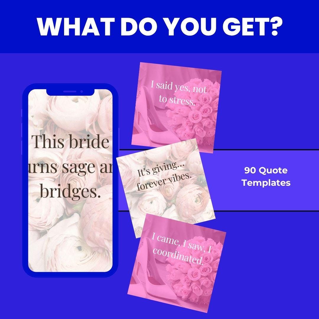 90 Funny Bridal Quotes Bundle: Hilarious Wedding Humor (Canva Template Digital Download)